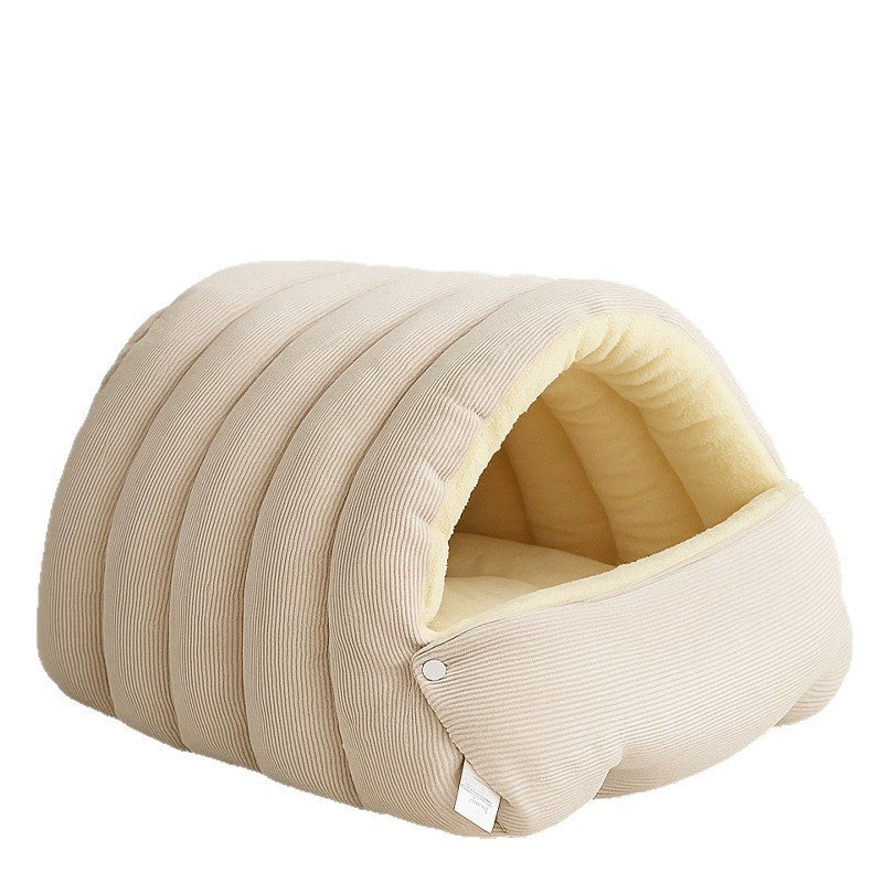 Cozy Winter Cat House - Semi-Enclosed Warm Pet Bed with Removable & Washable Cover