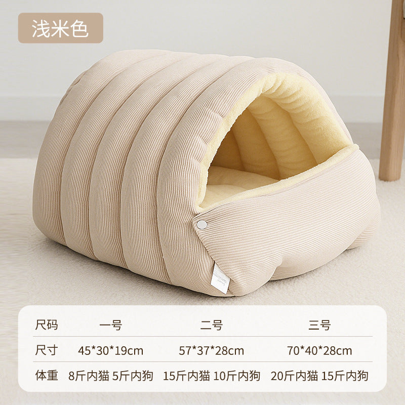 Cozy Winter Cat House - Semi-Enclosed Warm Pet Bed with Removable & Washable Cover