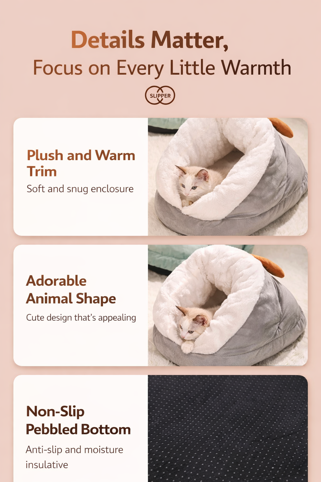 Soft & Cute Slipper Bed - Let your pet disappear into cloud-like, fleece-lined warmth all winter long