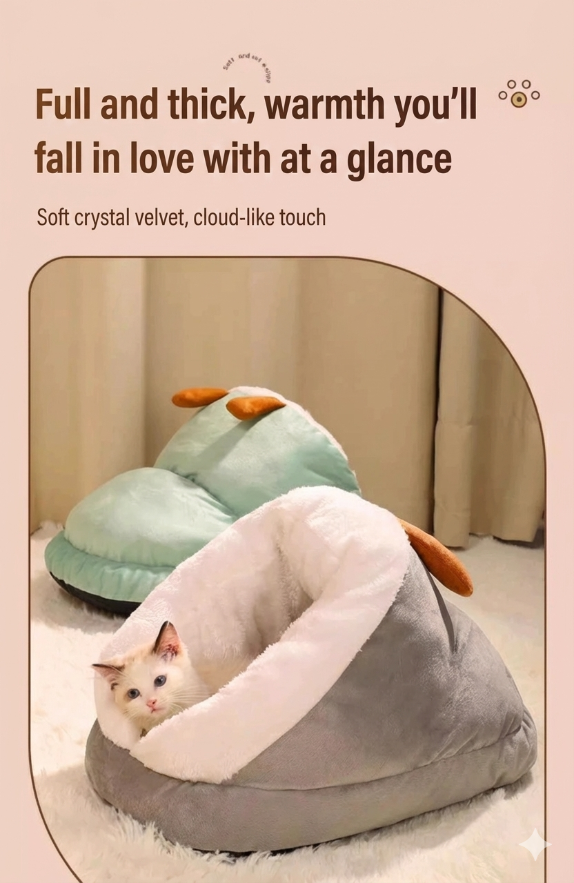 Soft & Cute Slipper Bed - Let your pet disappear into cloud-like, fleece-lined warmth all winter long