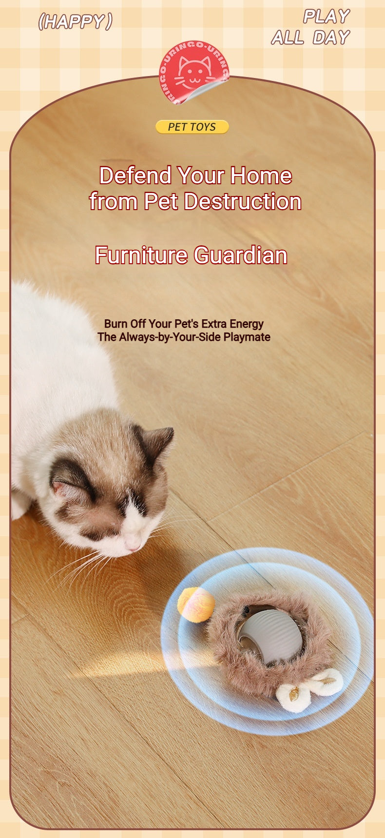 Fluffy Smart Teaser Ball with Rope – The Ultimate Self-Entertainment Toy for Cats