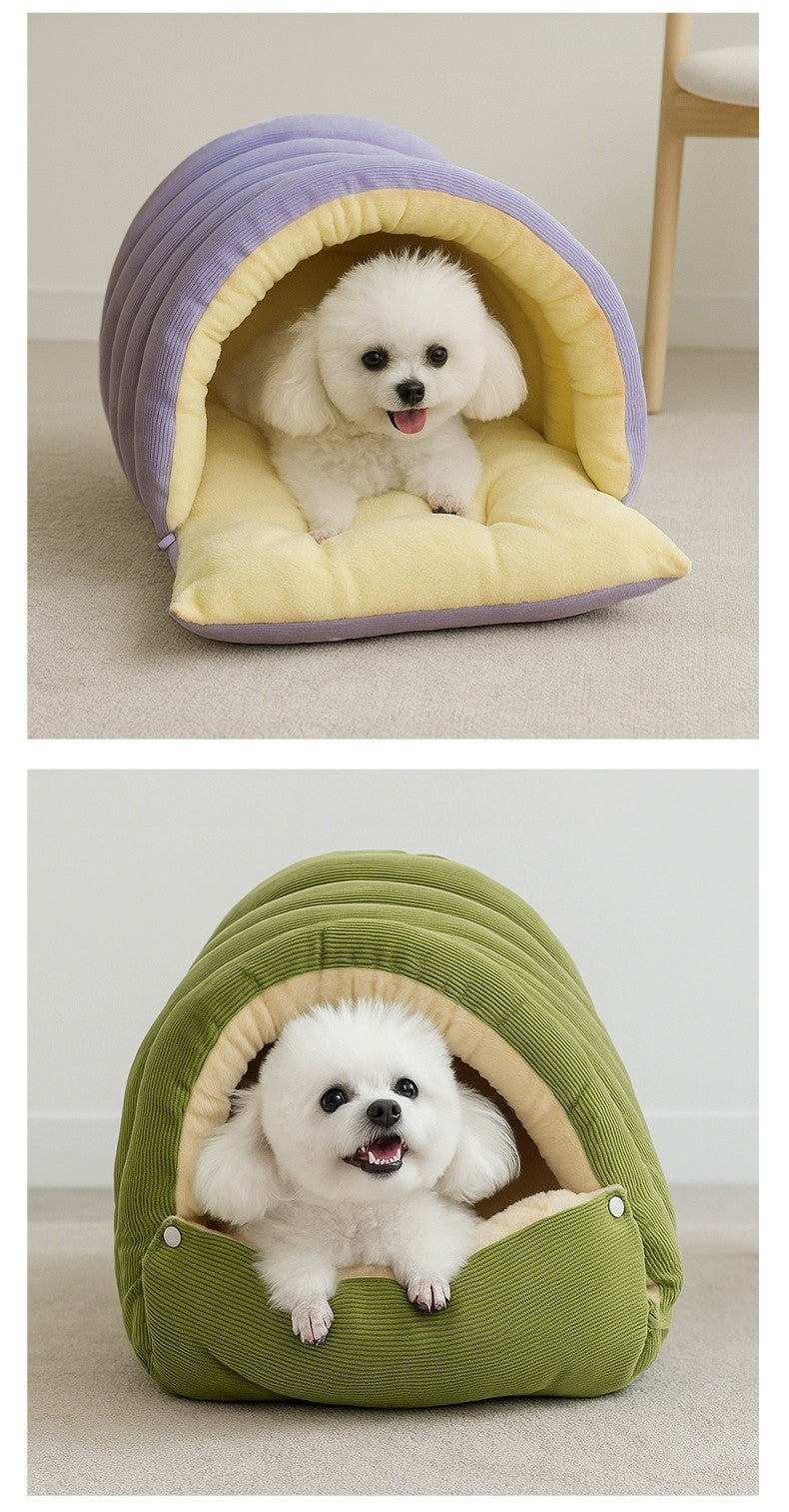 Cozy Winter Cat House - Semi-Enclosed Warm Pet Bed with Removable & Washable Cover