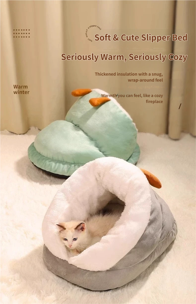 Soft & Cute Slipper Bed - Let your pet disappear into cloud-like, fleece-lined warmth all winter long
