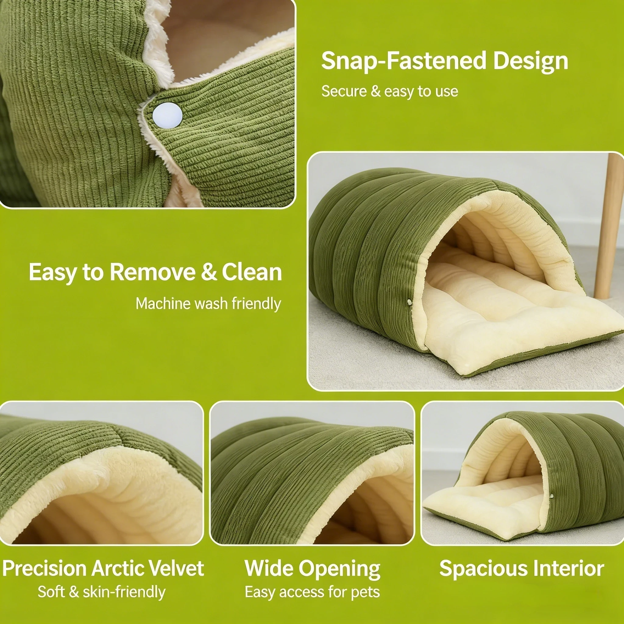 Cozy Winter Cat House - Semi-Enclosed Warm Pet Bed with Removable & Washable Cover