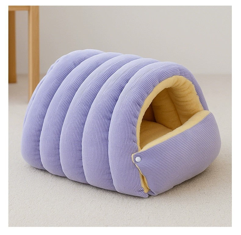 Cozy Winter Cat House - Semi-Enclosed Warm Pet Bed with Removable & Washable Cover