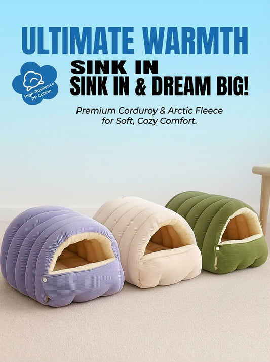 Cozy Winter Cat House - Semi-Enclosed Warm Pet Bed with Removable & Washable Cover