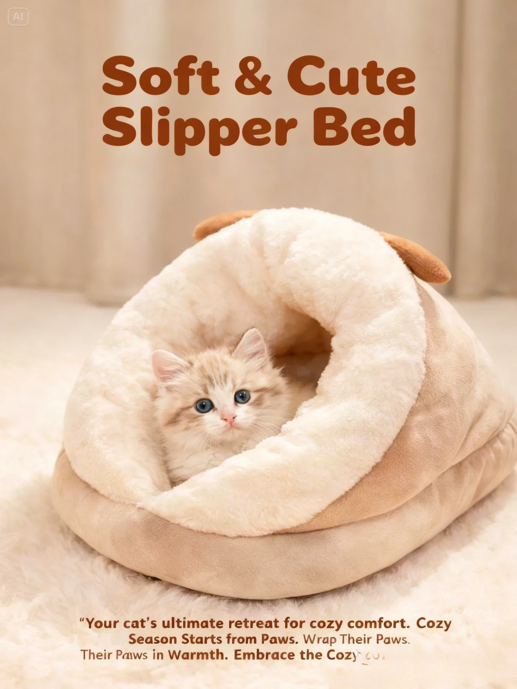 Soft & Cute Slipper Bed - Let your pet disappear into cloud-like, fleece-lined warmth all winter long
