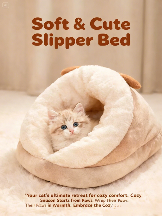 Soft & Cute Slipper Bed - Let your pet disappear into cloud-like, fleece-lined warmth all winter long